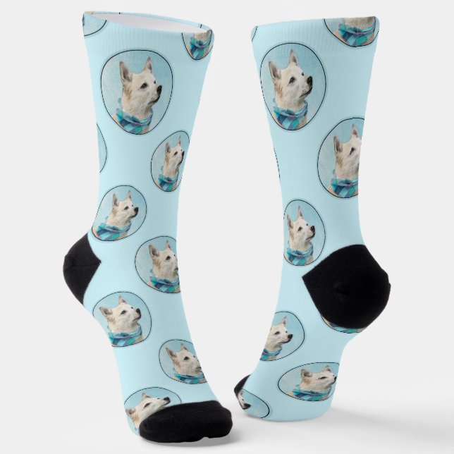 Norwegische Buhund Malerei Wheaten Original Hunde  Socken (Gewinkelt)