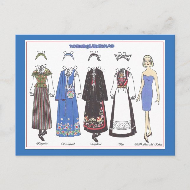 Norwegische Bunad III Paper Doll Postkarte (Vorderseite)