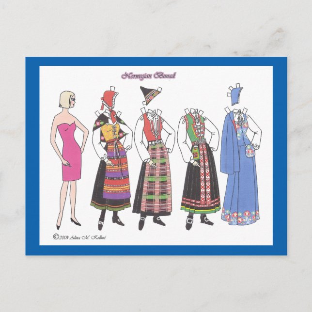 Norwegische Bunad Paper Doll Postkarte (Vorderseite)