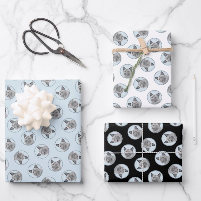 Norwegische Elkhound Malerei Niedliche Original Hu Geschenkpapier Set (Vorderseite)