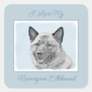 Norwegische Elkhound-Malerei - Original Hunde Art  Quadratischer Aufkleber