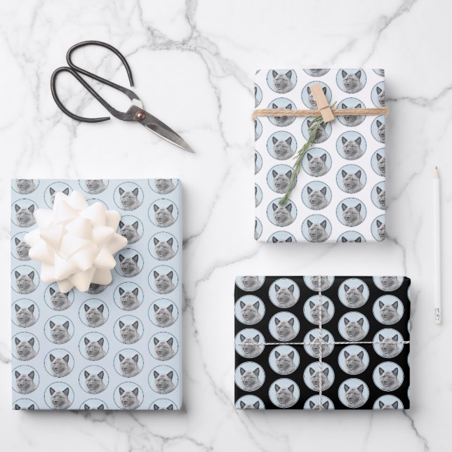 Norwegische Elkhound-Malerei - Original Hundeschic Geschenkpapier Set (Vorderseite)