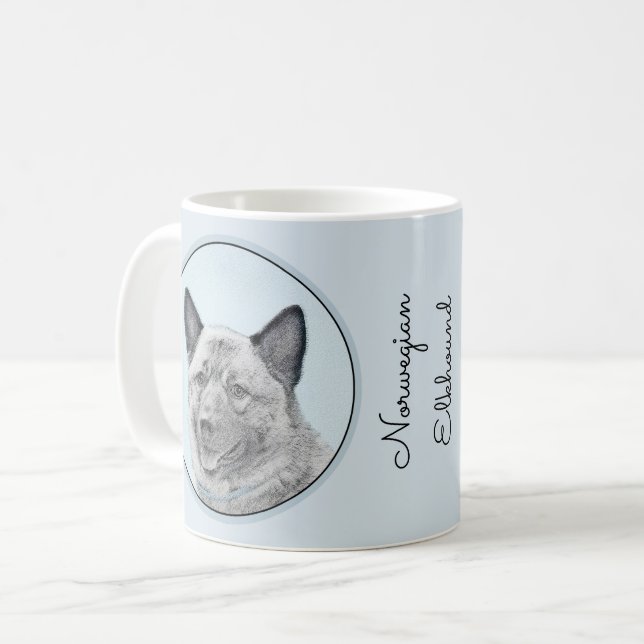 Norwegische Elkhound-Malerei - Original Hundeschic Kaffeetasse (Vorderseite Links)