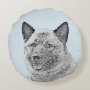 Norwegische Elkhound-Malerei - Original Hundeschic Rundes Kissen
