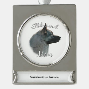 Norwegische Elkhound-Mama 2 Banner-Ornament Silber