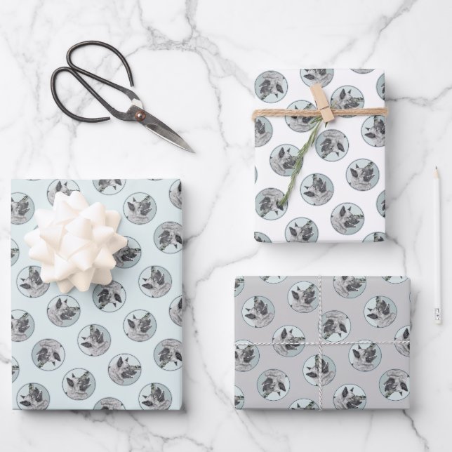 Norwegische Elkhound und Dorfmalerei Geschenkpapier Set (Vorderseite)