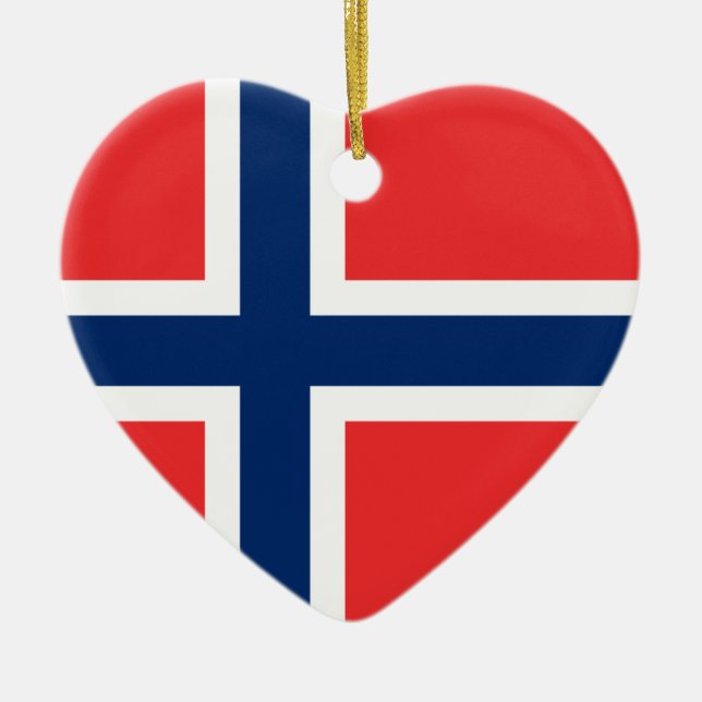 Norwegische Fahne Herz-Ornament Keramik Ornament (Vorne)