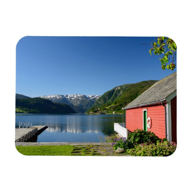 Norwegische Fjordansicht + Rechteckmagnet Magnet (Horizontal)