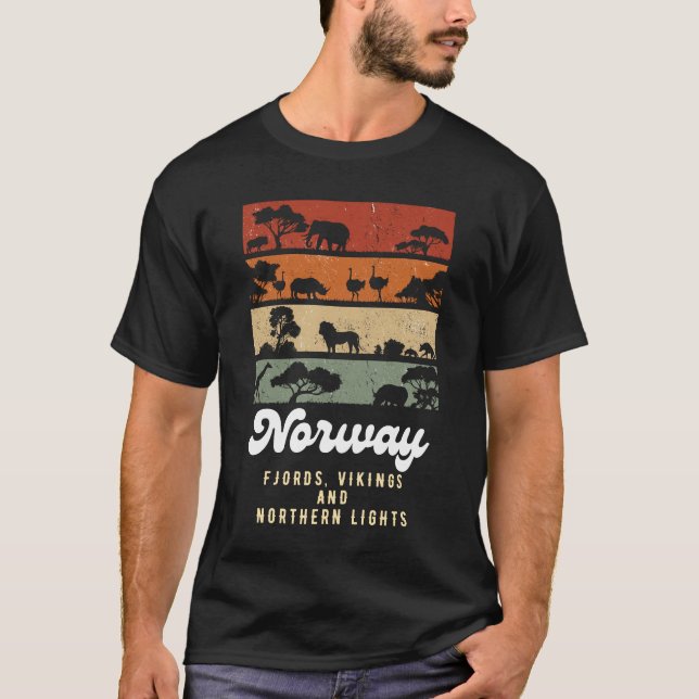 Norwegische Fjorde Vikings Nordlichter T-Shirt (Vorderseite)