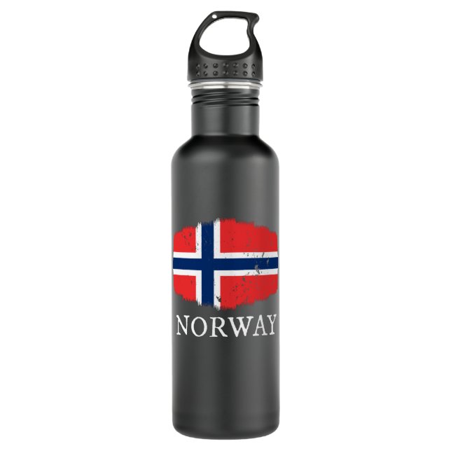 Norwegische Flagge Edelstahlflasche (Vorderseite)