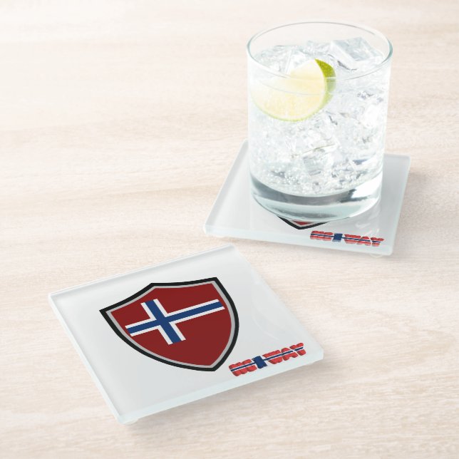 Norwegische Flagge Glasuntersetzer (Schrägansicht)