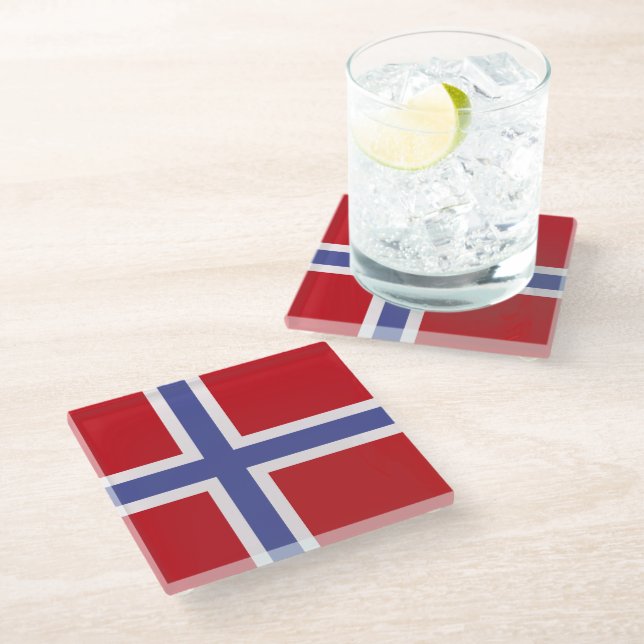 Norwegische Flagge Glasuntersetzer (Schrägansicht)