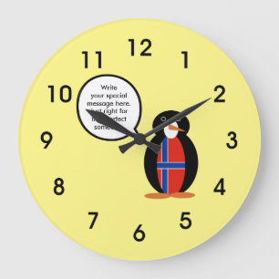 Norwegische Flagge - Herr Pinguin Große Wanduhr