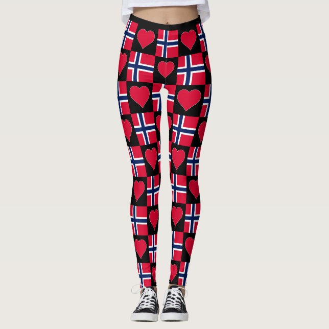 Norwegische Flagge Herzmuster Patriotische Norwegi Leggings (Vorderseite)