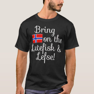 Norwegische Flagge Lutefisk und Lefse T-Shirt
