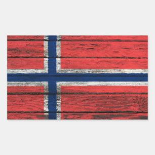 Norwegische Flagge mit Rohholzkörneffekt Rechteckiger Aufkleber
