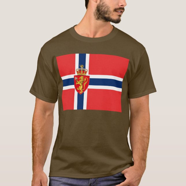 Norwegische Flagge mit Wappen/Odee T-Shirt (Vorderseite)