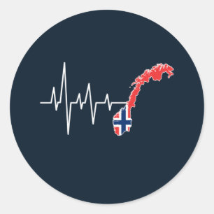 Norwegische Flagge Norwegen Flaggennorm Heartbeat Runder Aufkleber