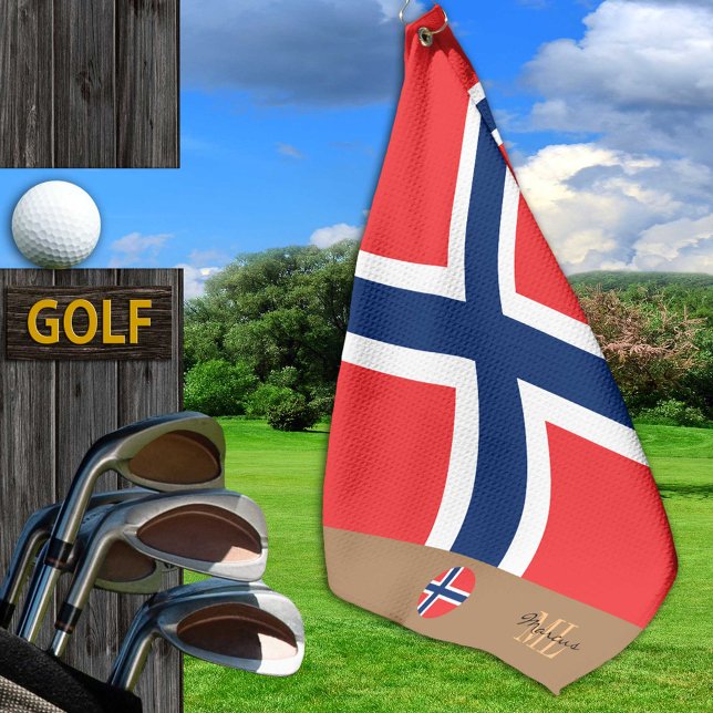 Norwegische Flagge & Norwegen, mit Monogramm / Gol Golfhandtuch (Von Creator hochgeladen)