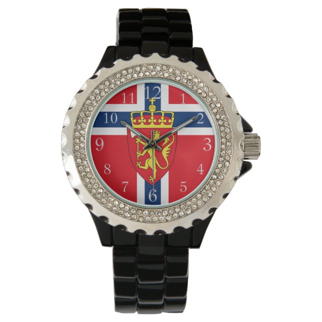Norwegische Flagge, norwegische Flagge, Wappen-Coa Armbanduhr (Vorderseite)