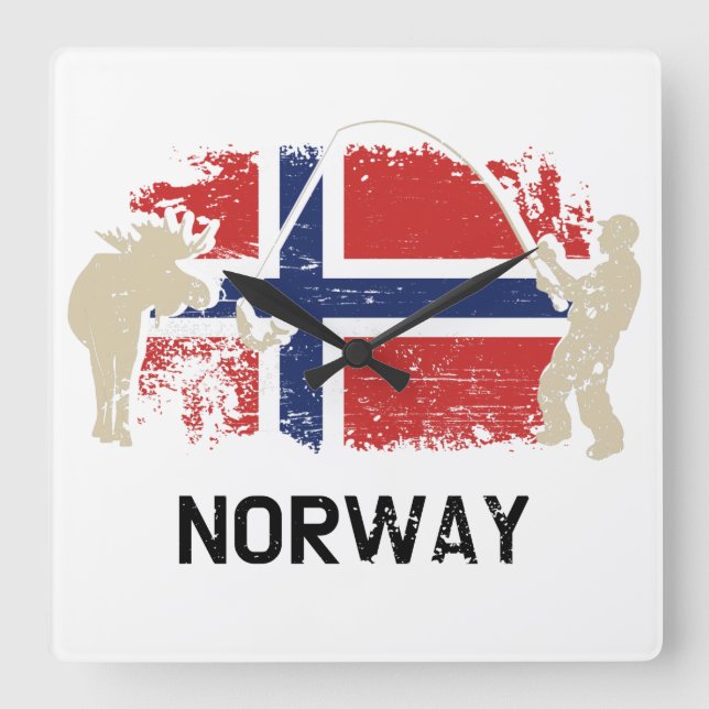 Norwegische Flagge Quadratische Wanduhr (Vorderseite)