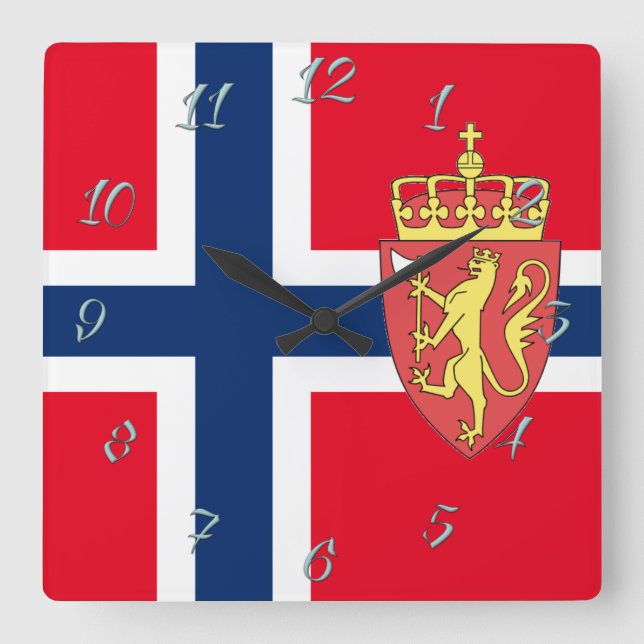 Norwegische Flagge Quadratische Wanduhr (Vorderseite)
