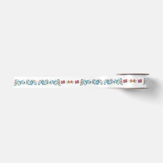 Norwegische Flagge Rosemaling Ribbon Satinband (Vorderseite)