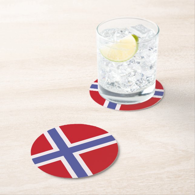 Norwegische Flagge Runder Pappuntersetzer (Vor Ort)