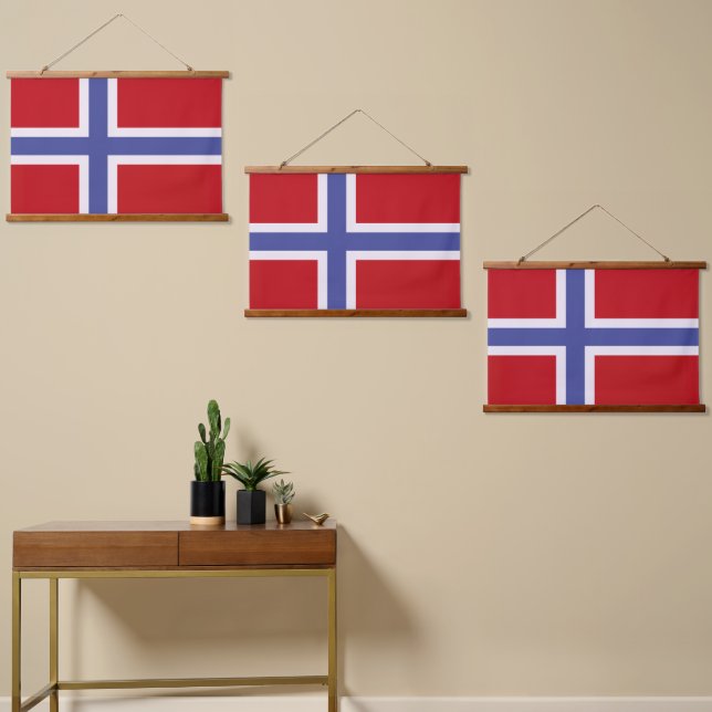 Norwegische Flagge Wandteppich Mit Holzrahmen (Asymmetrisch)