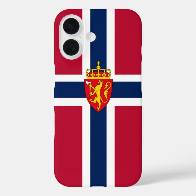 Norwegische Flagge/Wappen iPhone 16 Hülle (Rückseite)