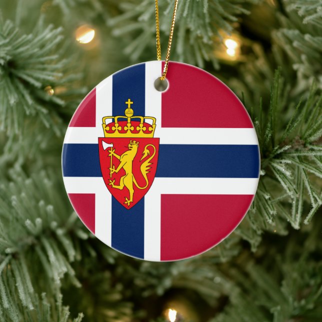 Norwegische Flagge/Wappen Keramik Ornament (Baum)