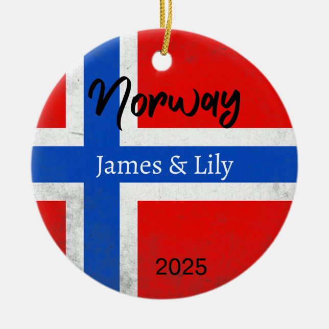 Norwegische Flaggenverzierung, Personalisiertes No Keramik Ornament (Vorne)