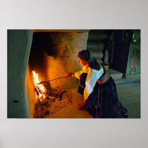 Norwegische Frau, die das Herz-Feuer anstrebt Poster