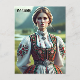 Norwegische Frau in traditioneller Bunad-Kleidung Postkarte