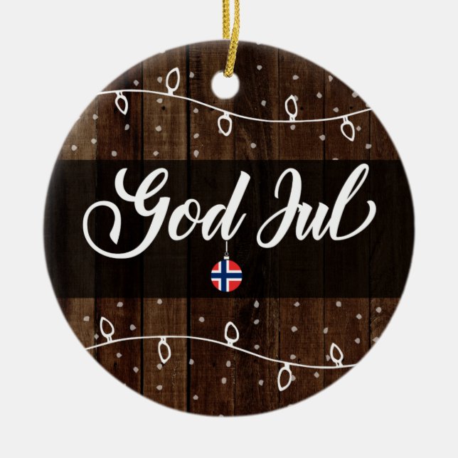 Norwegische frohe Weihnachten, rustikale Art Keramik Ornament (Vorne)