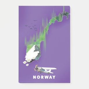 Norwegische Karte Illustriertes Druckplakat. Post-it Klebezettel