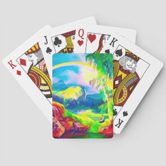 Norwegische Landschaft mit einem Regenbogen Spielkarten