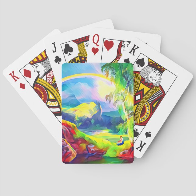 Norwegische Landschaft mit Regenbogen Spielkarten (Rückseite)