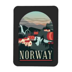 Norwegische Landschaft Vintage  Magnet