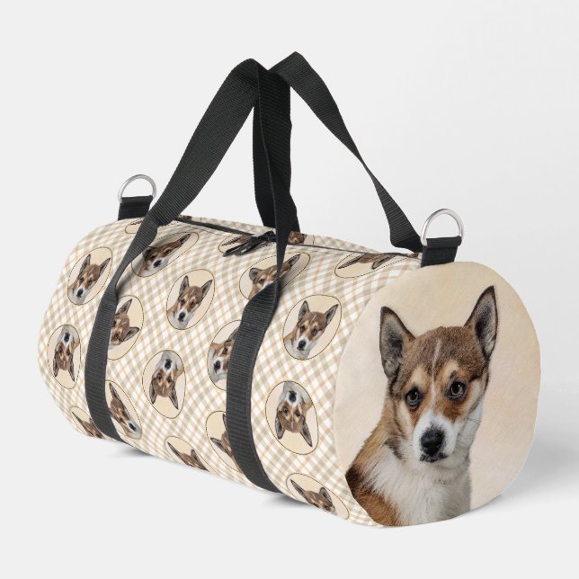 Norwegische Lundehund Malerei Original Hunde Art Duffle Bag (Linke Seite)