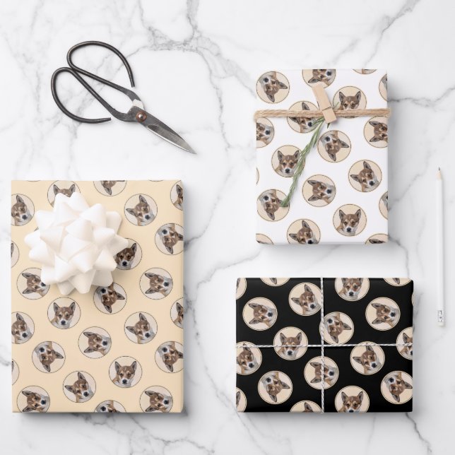 Norwegische Lundehund Malerei Original Hunde Art Geschenkpapier Set (Vorderseite)