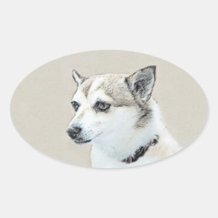 Norwegische Lundehund-Malerei - Originale Hundekun Ovaler Aufkleber