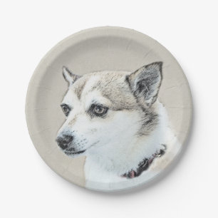 Norwegische Lundehund-Malerei - Originale Hundekun Pappteller