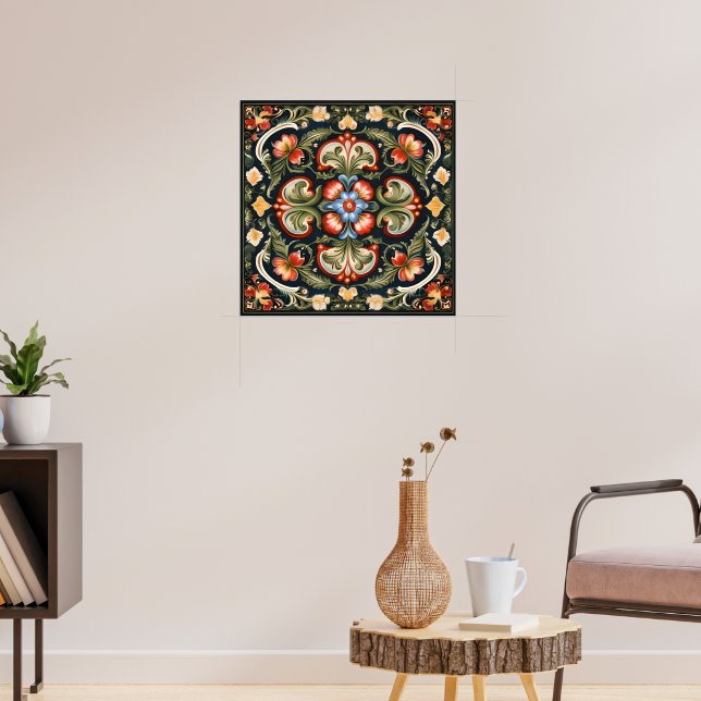 Norwegische Rosemaling-Dekorative Volkskunst Poster (Wohnzimmer 3)