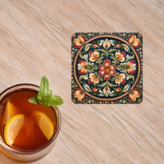 Norwegische Rosemaling-Dekorative Volkskunst Rechteckiger Pappuntersetzer (Von Creator hochgeladen)