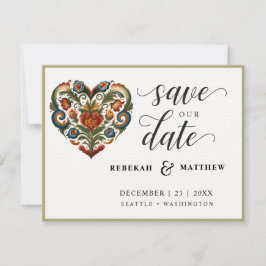 Norwegische Rosemaling-Herz-Hochzeit Save The Date