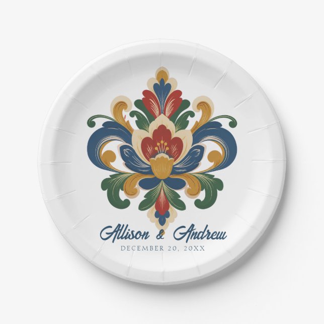 Norwegische Rosemaling-Hochzeit Pappteller (Vorderseite)