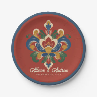 Norwegische Rosemaling-Rote Hochzeit Pappteller