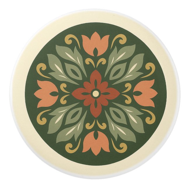 Norwegische Rosemaling-Stil-Grundpfeiler-Kunst Keramikknauf (Vorderseite)