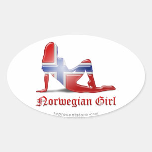 Norwegische Silhouette Girl Ovaler Aufkleber